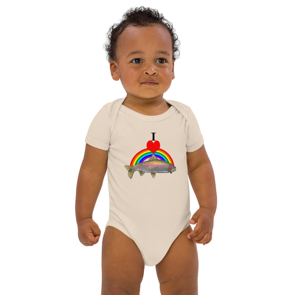 I Heart Rainbow Trout Organic cotton baby bodysuit