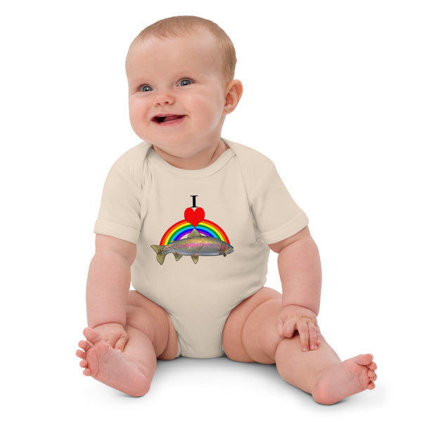 I Heart Rainbow Trout Organic cotton baby bodysuit