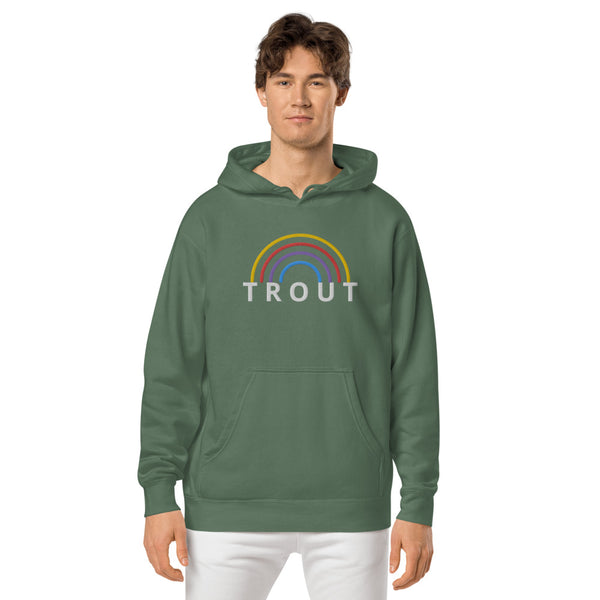 Rainbow Trout embroidered pigment dyed hoodie