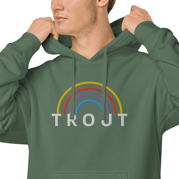 Rainbow Trout embroidered pigment dyed hoodie
