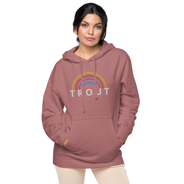Rainbow Trout embroidered pigment dyed hoodie