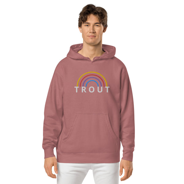 Rainbow Trout embroidered pigment dyed hoodie