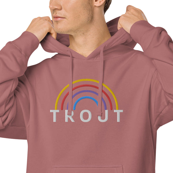 Rainbow Trout embroidered pigment dyed hoodie
