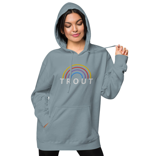 Rainbow Trout embroidered pigment dyed hoodie