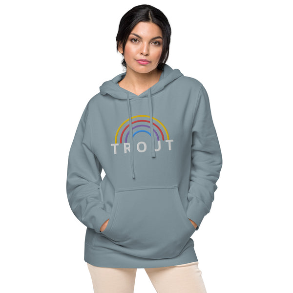 Rainbow Trout embroidered pigment dyed hoodie