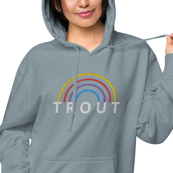 Rainbow Trout embroidered pigment dyed hoodie