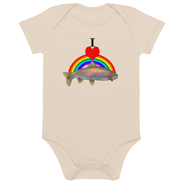 I Heart Rainbow Trout Organic cotton baby bodysuit