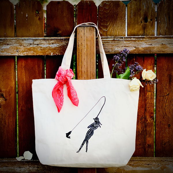 Large Zippered Fly Gal Canvas Tote Bag
