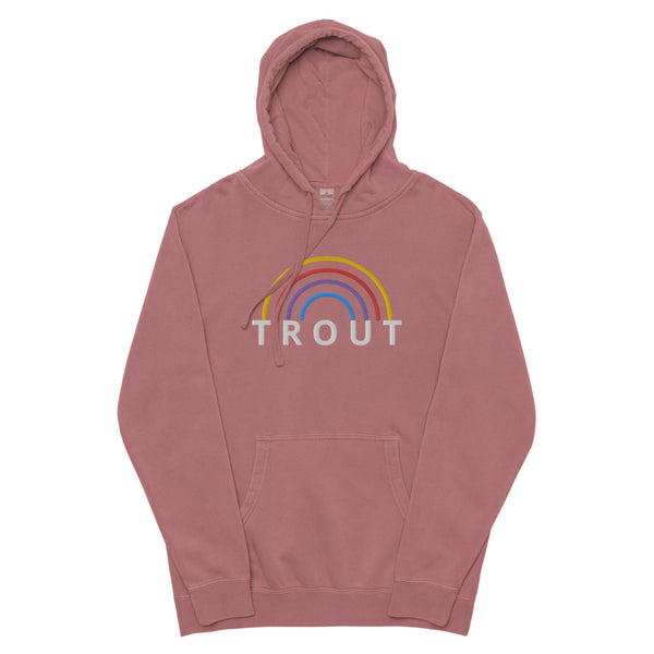 Rainbow Trout embroidered pigment dyed hoodie