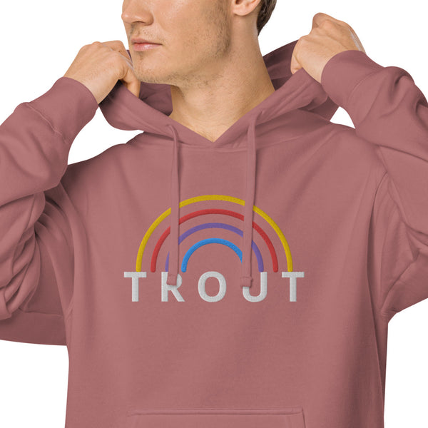 Rainbow Trout embroidered pigment dyed hoodie